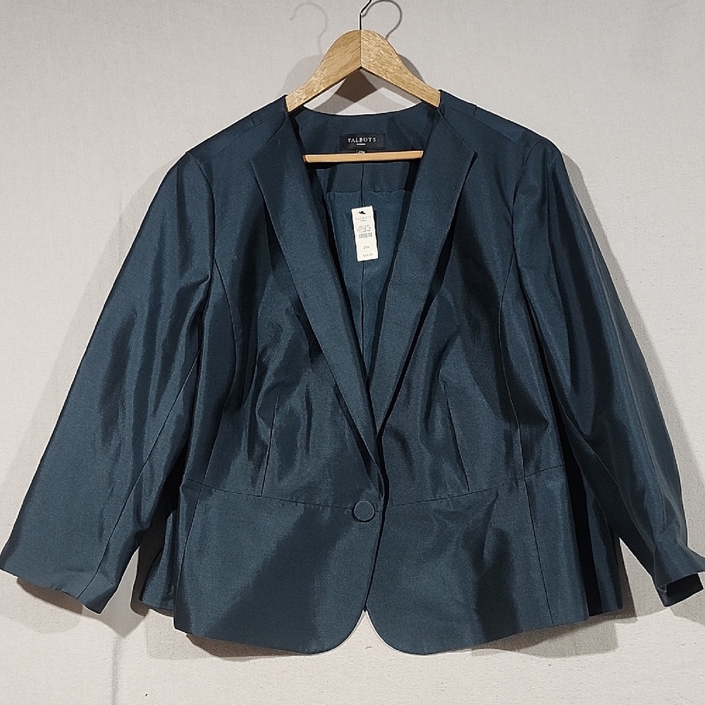 NWT Talbots 22W Dark Teal Blue Silk Blazer Jacket